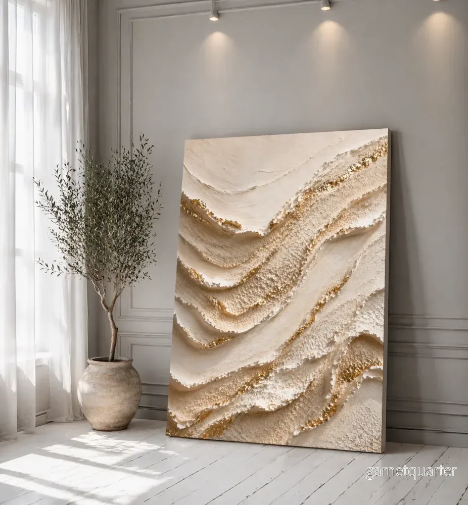 CELISTEA GOLDEN DUNES SANDSTORM KOLLEKTION - Abstrakt Canvas Tavla Beige & Guld – Premium Duk, Modern Väggkonst | Celistea Atelier - Bild 3