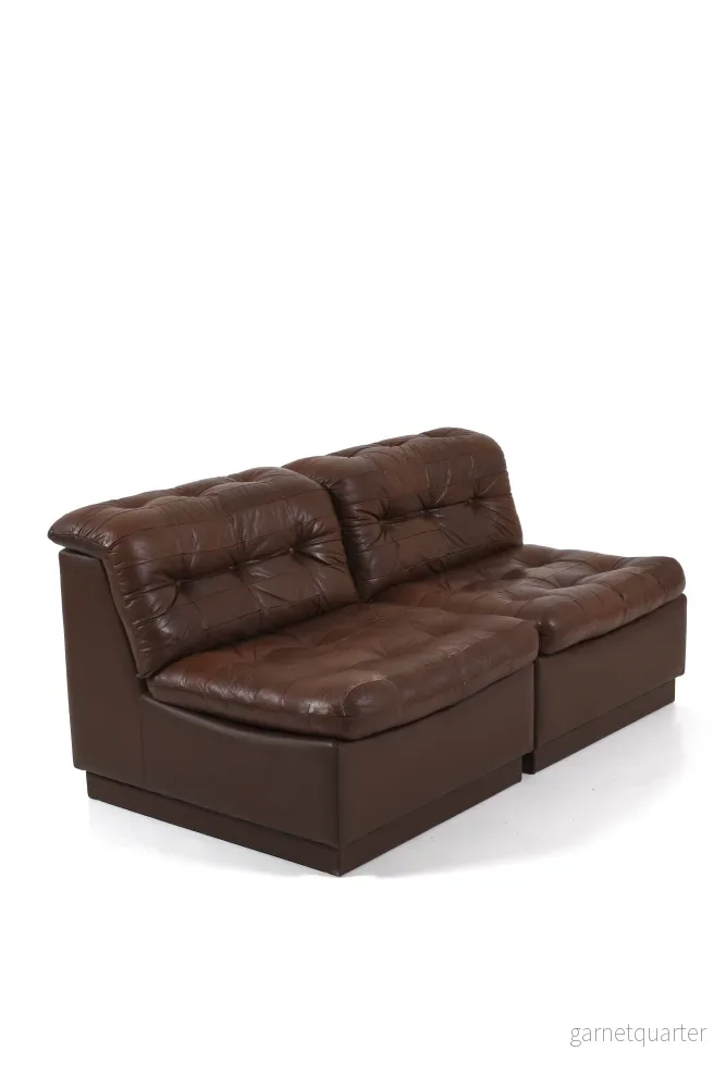 Vintage modulsoffa i brunt läder, Sverige, 1970-tal - Bild 3