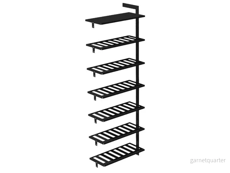 Förlängningsmodul AXIS – 71 × 205 cm, svartlackerat, 7 hyllor (1 plan, 6 vinhyllor)
