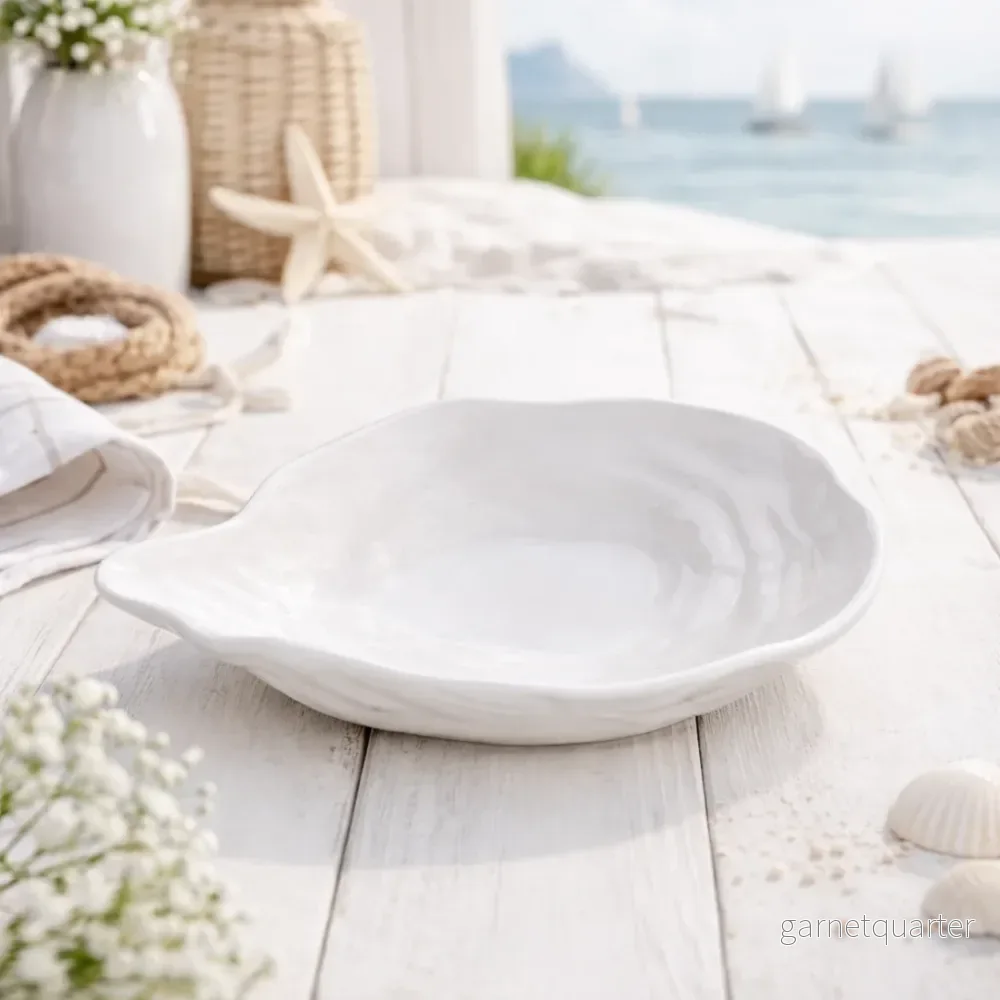 SEASIDE COLLECTION - Elegant serveringsfat i keramik – ostron formad design - Bild 2