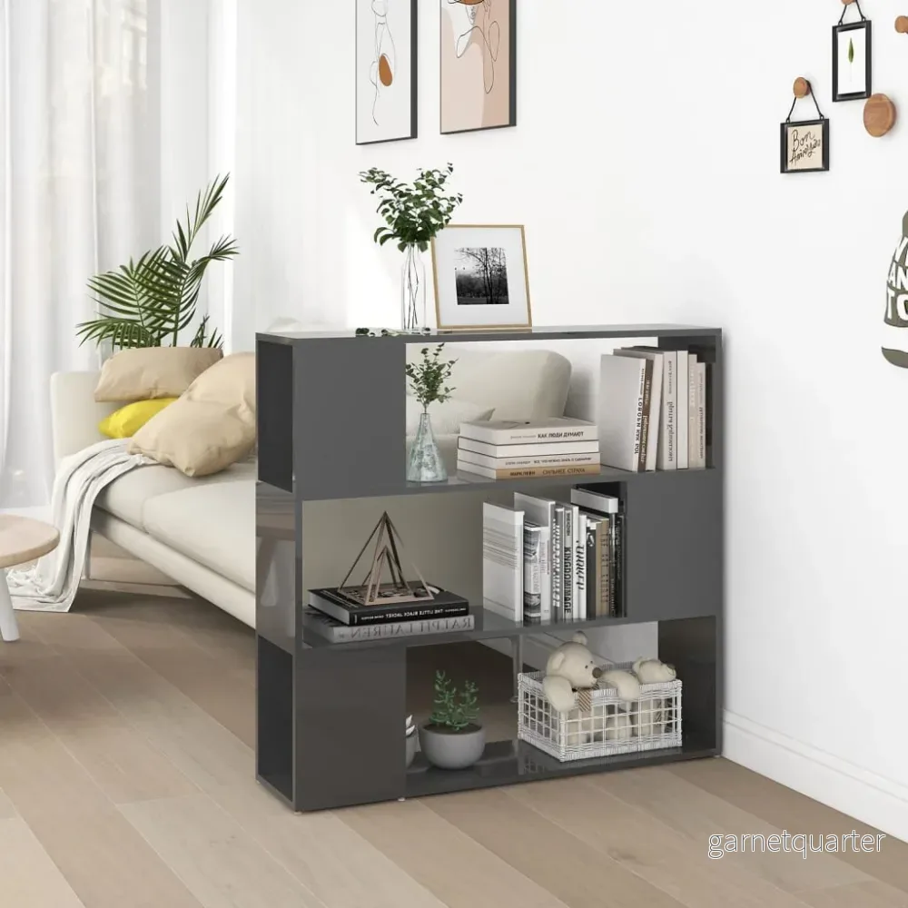 Bokhylla / rumsavdelare – högglans grå, 100×24×94 cm Bokhylla / rumsavdelare – högglans grå, 100×24×94 cm