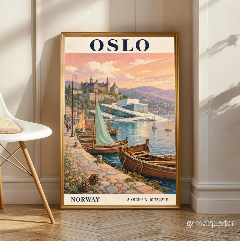 Oslo Hamn Reseaffisch | Vintage Norge Väggkonsttryck Oslo Hamn Reseaffisch | Vintage Norge Väggkonsttryck