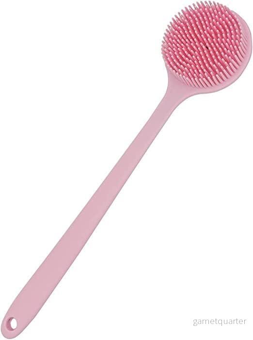 Dubbelfunktionell badborste – mjuk/fast silikon. Extra längd. 2 färger Rosa