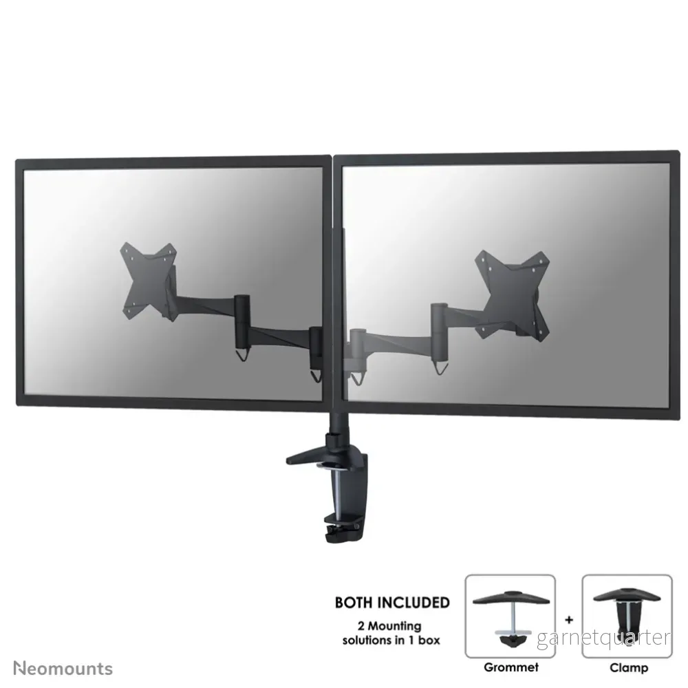 Neomounts FPMA-D1330Dblack är ett skrivbordsfäste för 2 platta skärmar upp till 27 tum (69 cm). Neomounts FPMA-D1330Dblack är ett skrivbordsfäste för 2 platta skärmar upp till 27 tum (69 cm).