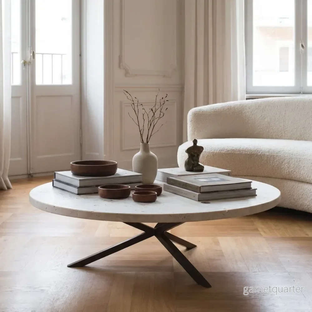 NEB Round Coffee Table with Travertine Top