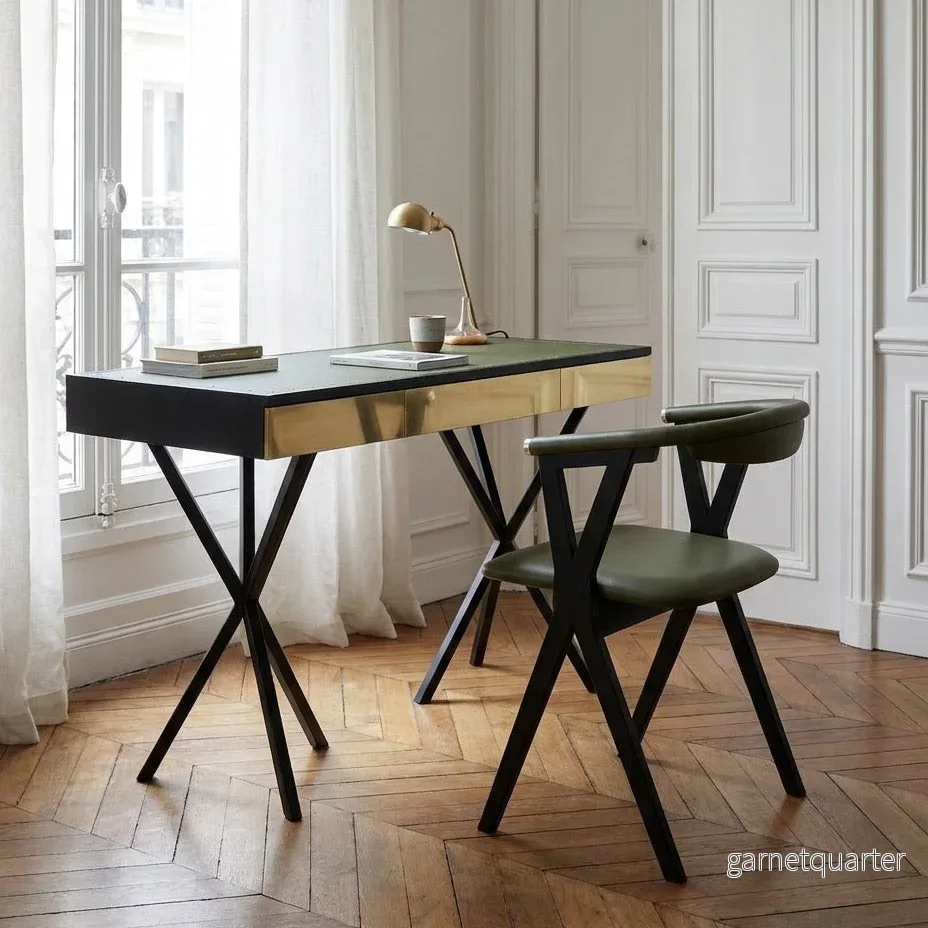 NEB Writing Desk, Green leather top