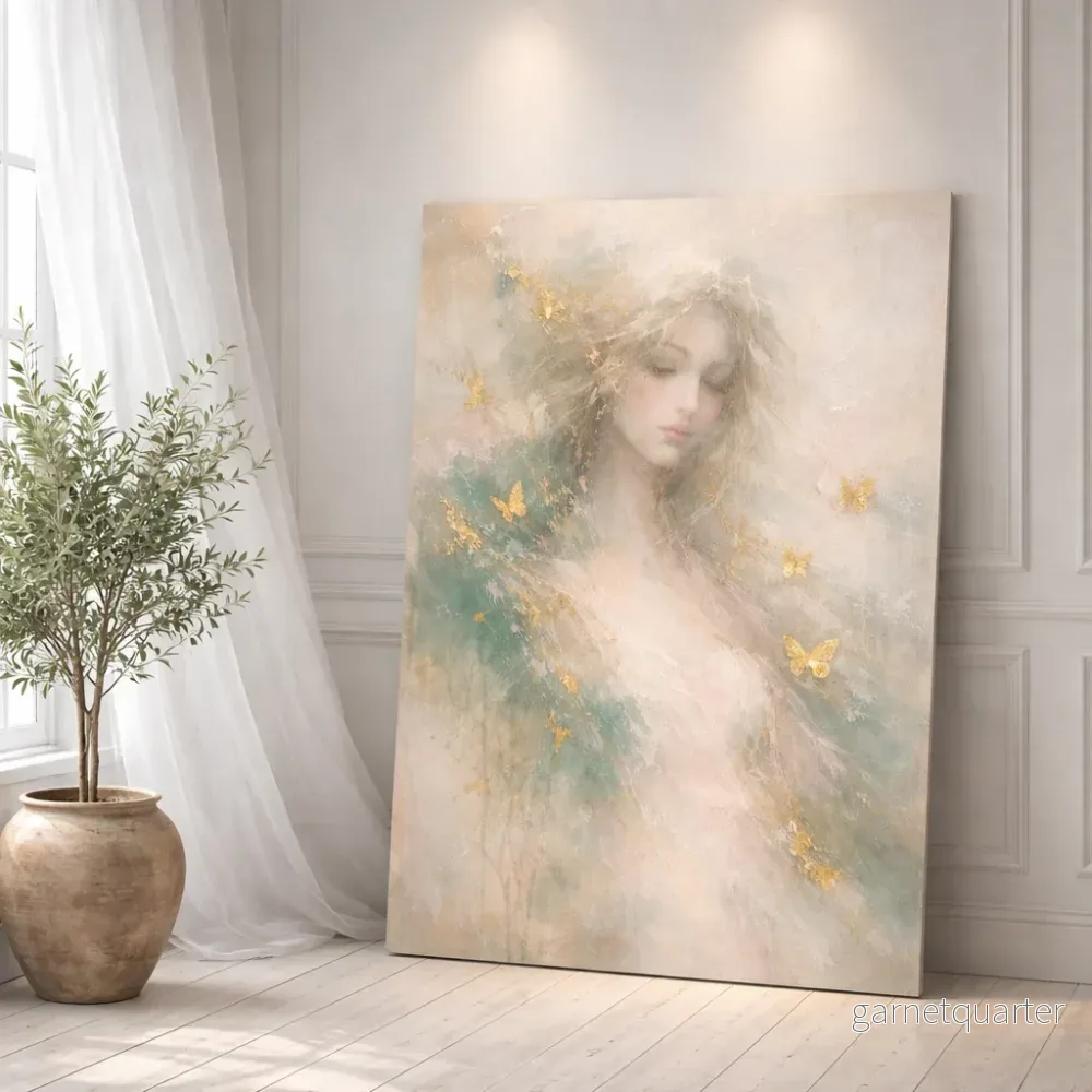 CELISTEA ISARIA -Canvas Tavla – Drömsk Kvinnlig Siluett med Gyllene Detaljer | Celistea Atelier CELISTEA ISARIA -Canvas Tavla – Drömsk Kvinnlig Siluett med Gyllene Detaljer | Celistea Atelier
