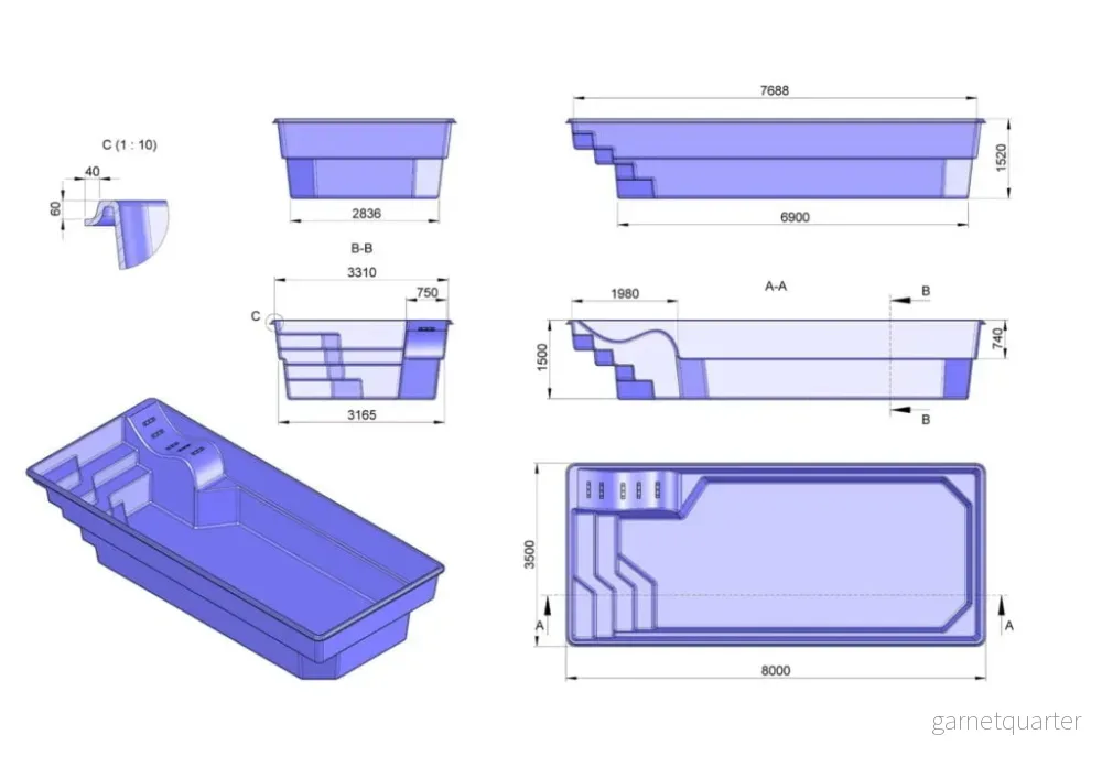Glasfiberpool Saggat 8,00m x 3,50m x 1,50m - Bild 3