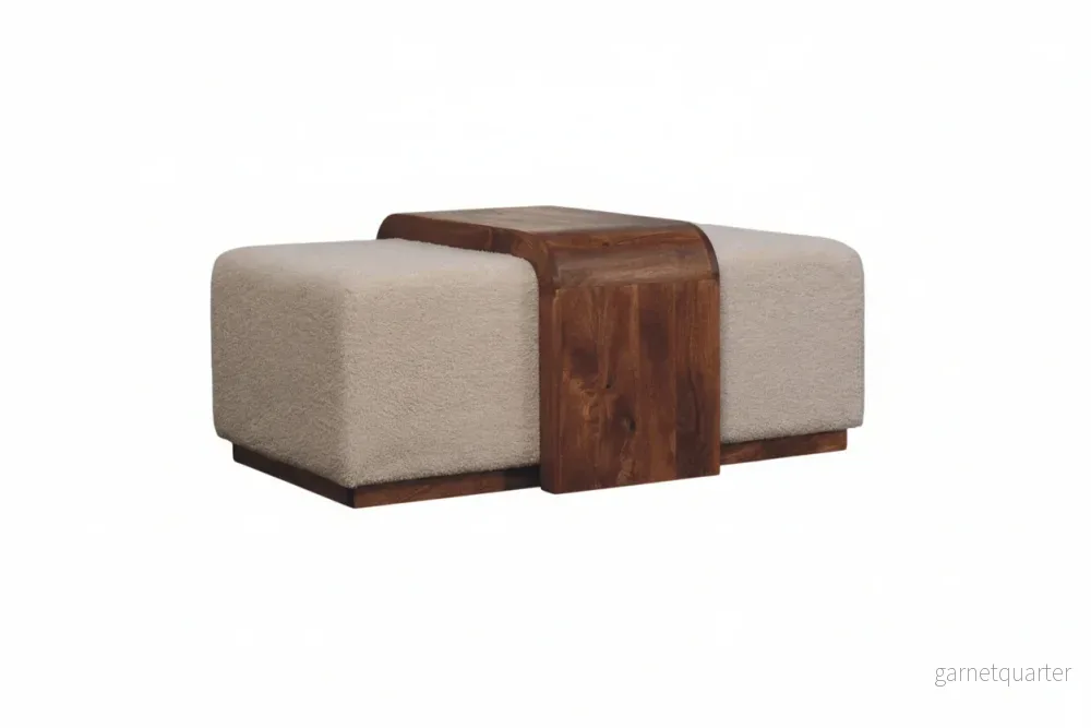 Arden Bench Duo | Skandinavisk bouclé-bänk i massivt mangoträ - Bild 2