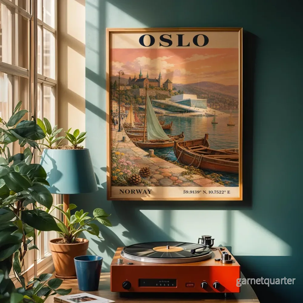 Oslo Hamn Reseaffisch | Vintage Norge Väggkonsttryck - Bild 2
