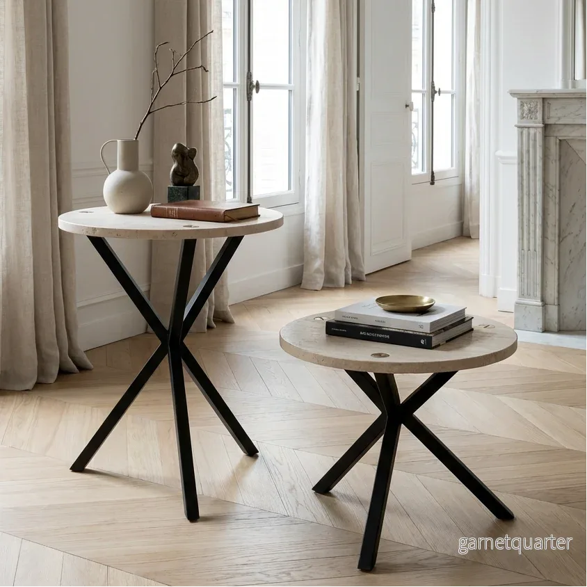 NEB Round Side Table With Top In Travertine NEB Round Side Table With Top In Travertine