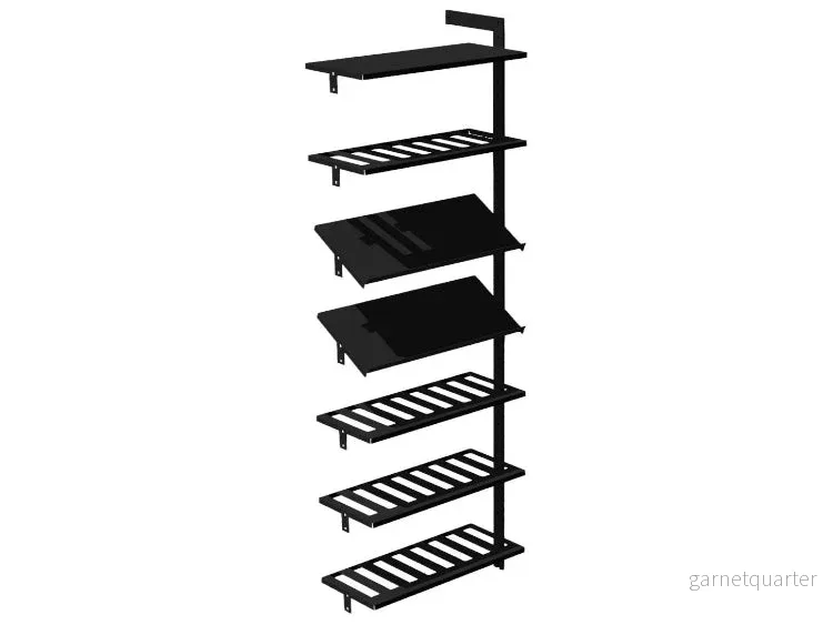 Förlängningsmodul AXIS – 71 × 205 cm, svartlackerat, 7 hyllor (4 vinhyllor, 2 display)