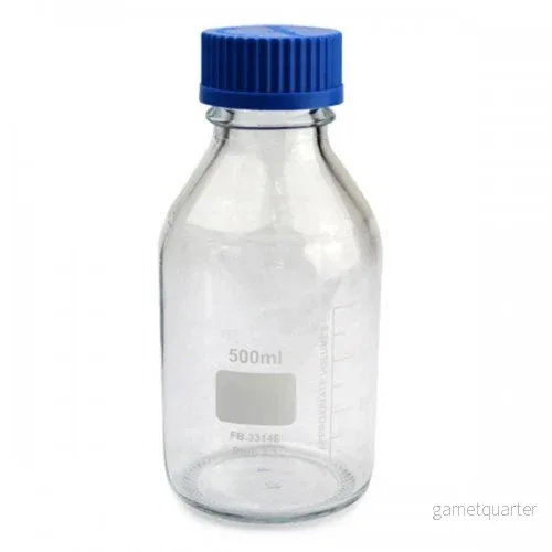 Flaska 1000 ml i 3.3 borosilikatglas, med blå kork