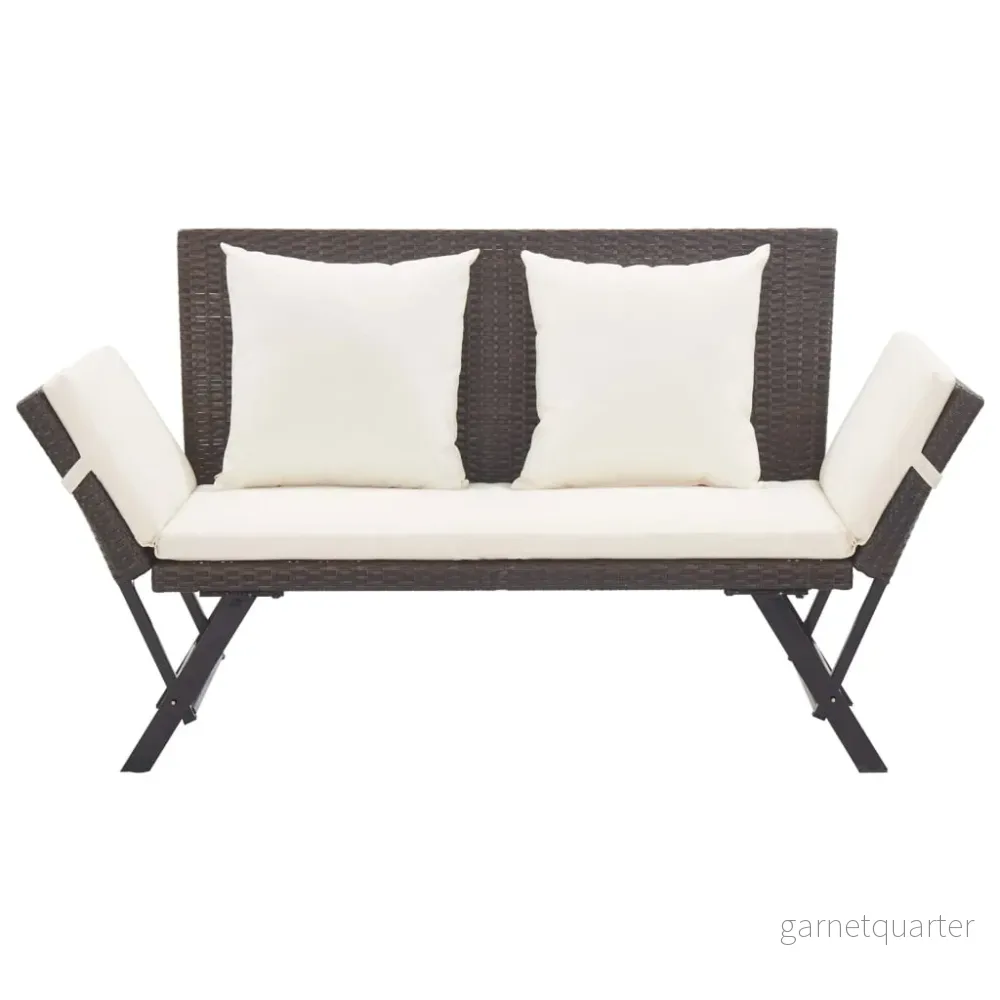 NNEVL Trädgårdsbänk/dagbädd 2-i-1 med dynor 176 cm – Brun polyrattan - Bild 2
