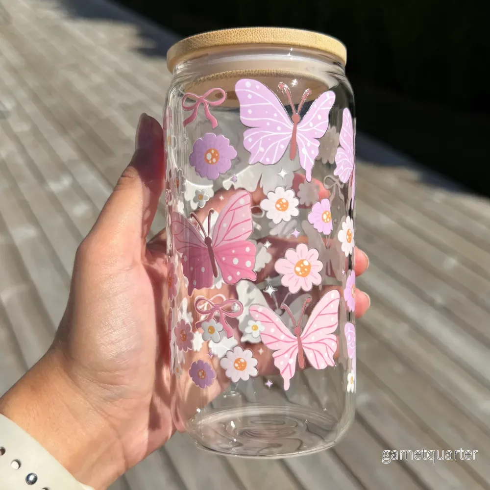 Glas – Rosa fjärilar Glas – Rosa fjärilar