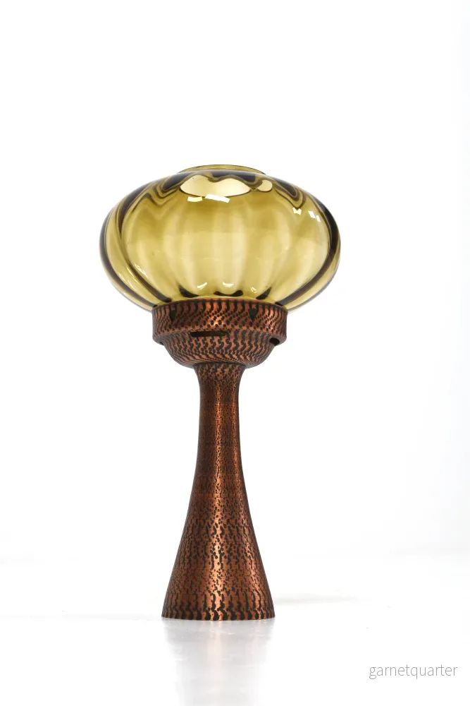 Ljusstake i koppar och glas, Mussbach Metall, West Germany Ljusstake i koppar och glas, Mussbach Metall, West Germany
