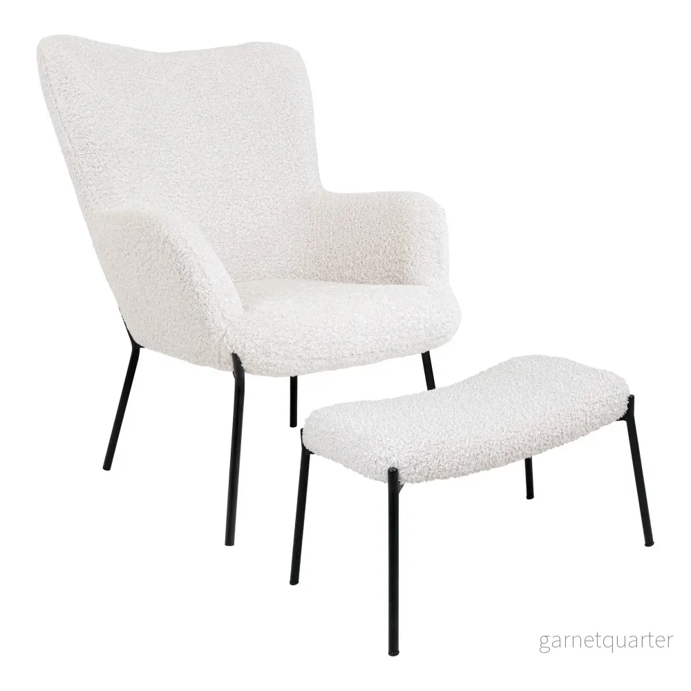 House Nordic Glasgow loungefåtölj med fotpall vit