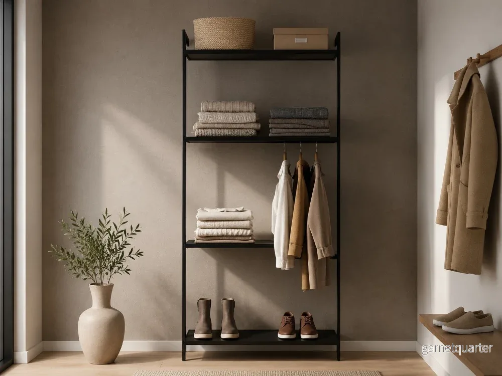 Garderobssystem AXIS – 72 × 205 cm, svartlackerat, 4 hyllor - Bild 3