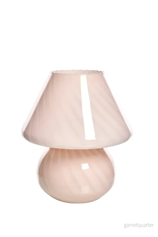 Vintage, ljusrosa Murano Swirl Mushroom bordslampa, Italien, 70tal
