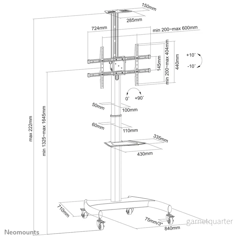 Neomounts PLASMA-M1900E är en flyttbar möbel för platta skärmar upp till 70 tum (178 cm), 90° rotation - Svart - Bild 3