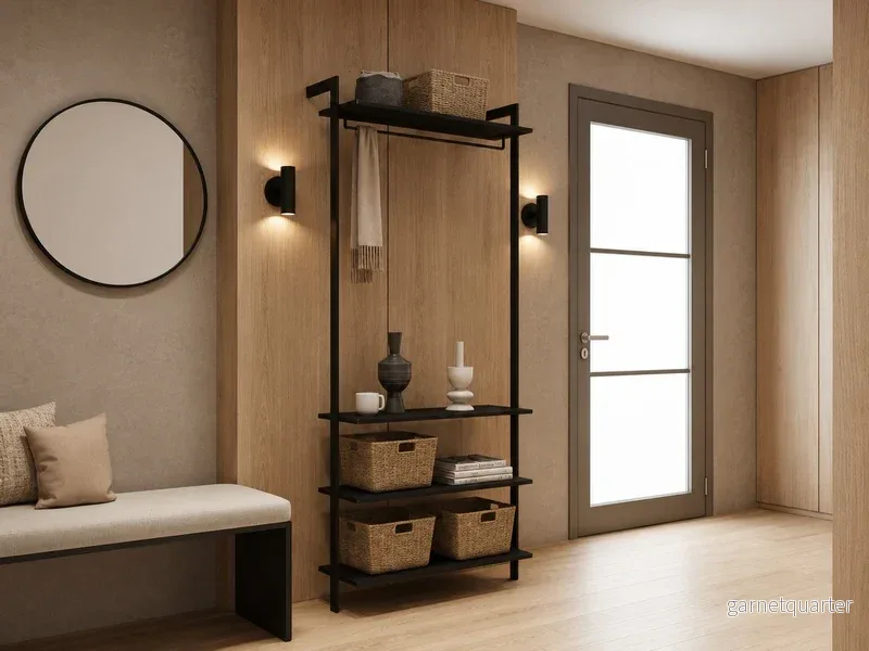 Garderobssystem AXIS – 72 × 205 cm, svartlackerat, hylla med klädstång + 3 hyllor
