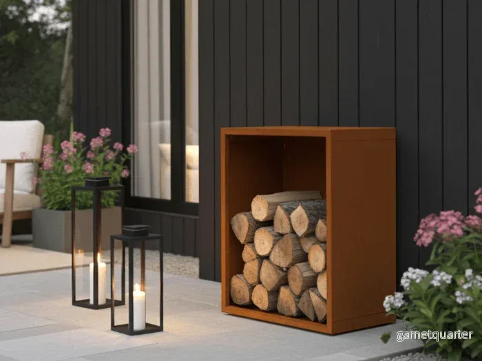 Vedförvaring i cortenstål CUBY – 80 × 40 × 80 cm - Bild 2