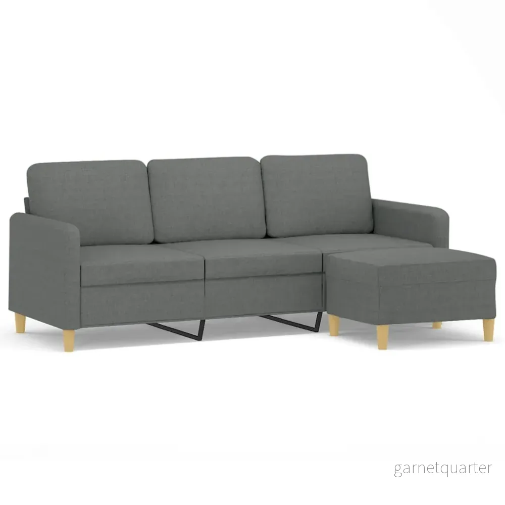 NNEVL 3-sits soffa med fotpall – Mörkgrå tyg, 180 cm sittyta - Bild 2