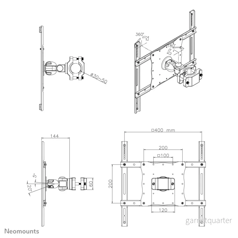 Neomounts FPMA-WP440black är ett tiltbart och svängbart pelarfäste för LCD/LED/TFT-skärmar upp till 52 tum (132 cm). - Bild 3