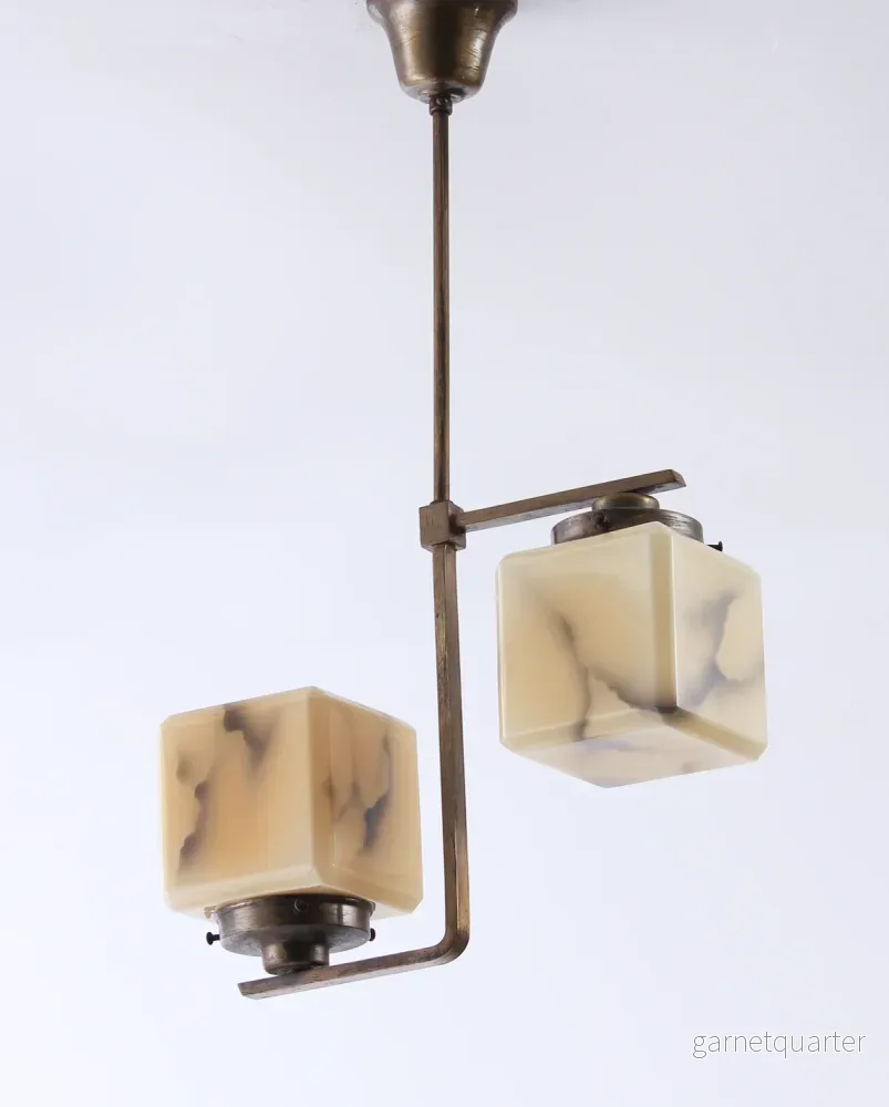 Taklampa/hallampa i patinerad mässing Art Deco 1920/30-tal Nr A421