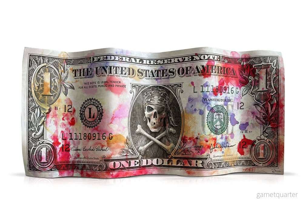 Dollarsedel Pirat Sjörövare – Skulptur – Popart Dollarsedel Pirat Sjörövare – Skulptur – Popart