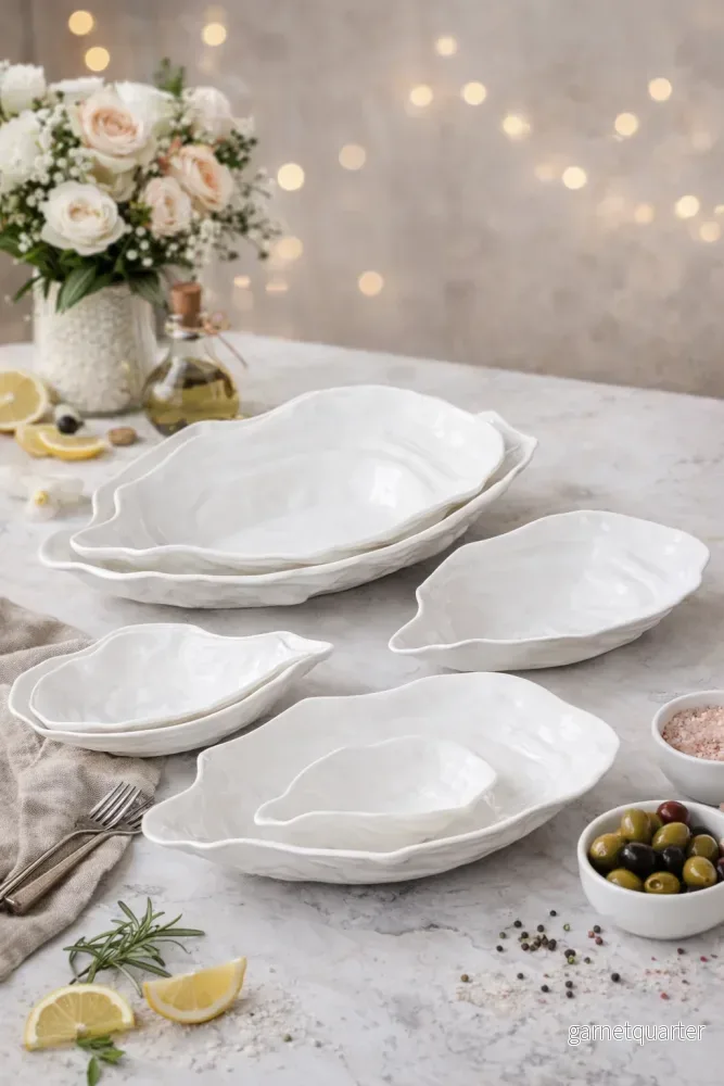 SEASIDE COLLECTION - Elegant serveringsfat i keramik – ostron formad design - Bild 3