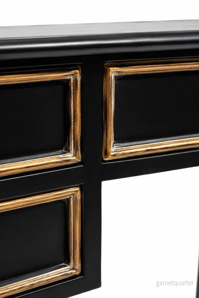 Svart Skrivbord Med Antikguldfärgade Detaljer Och Fem Lådor - Bild 2