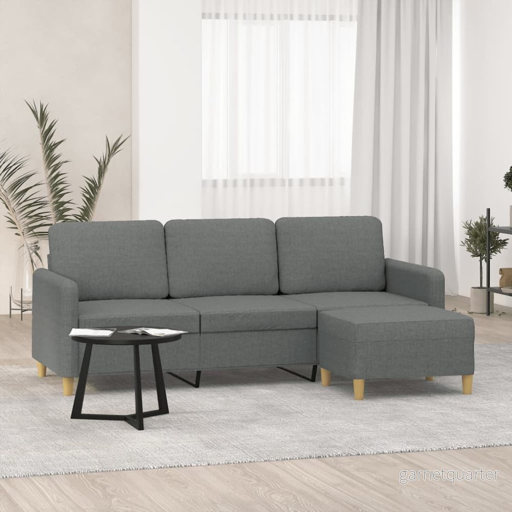 NNEVL 3-sits soffa med fotpall – Mörkgrå tyg, 180 cm sittyta