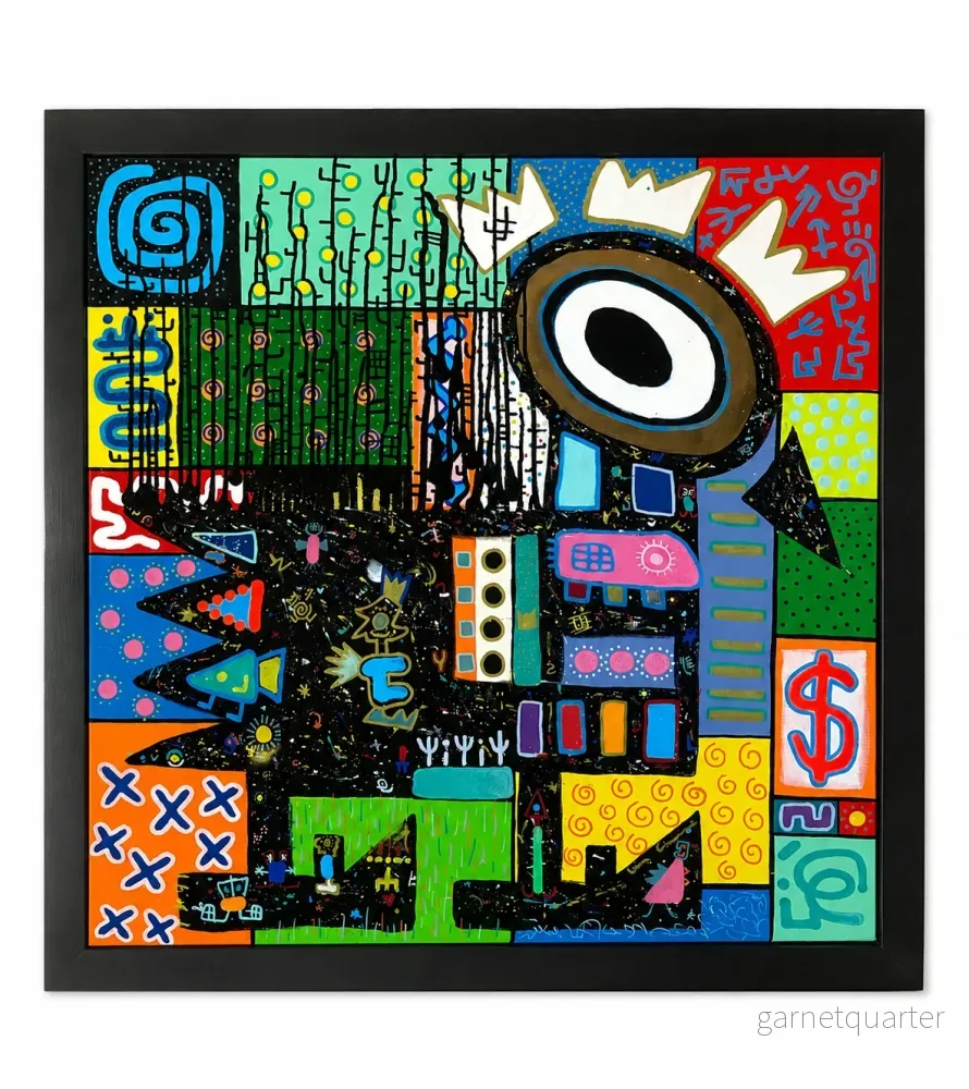Originalmålning av Linus Cinnamoni – Färgstark Mixed Media 80 × 80 cm - Bild 2