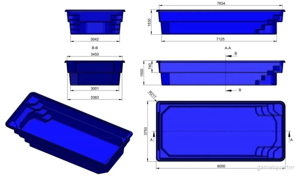 Glasfiberpool Malgomaj 8,00m x 3,75m x 1,50m - Bild 3
