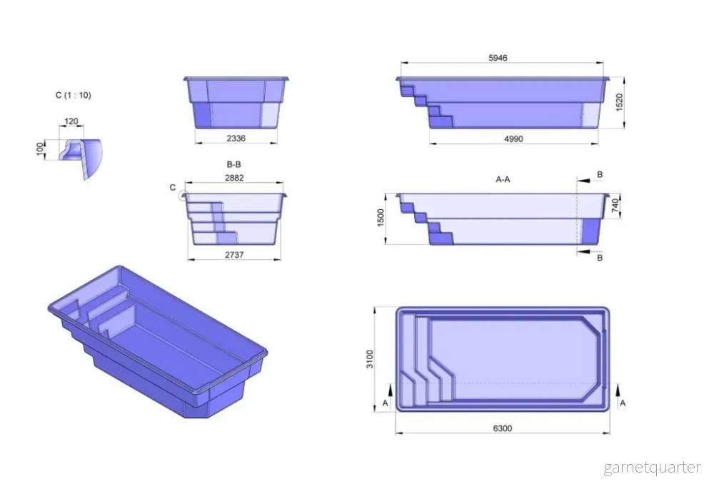 Glasfiberpool Vombsjön 6,30m x 3,10m x 1,50m - Bild 3