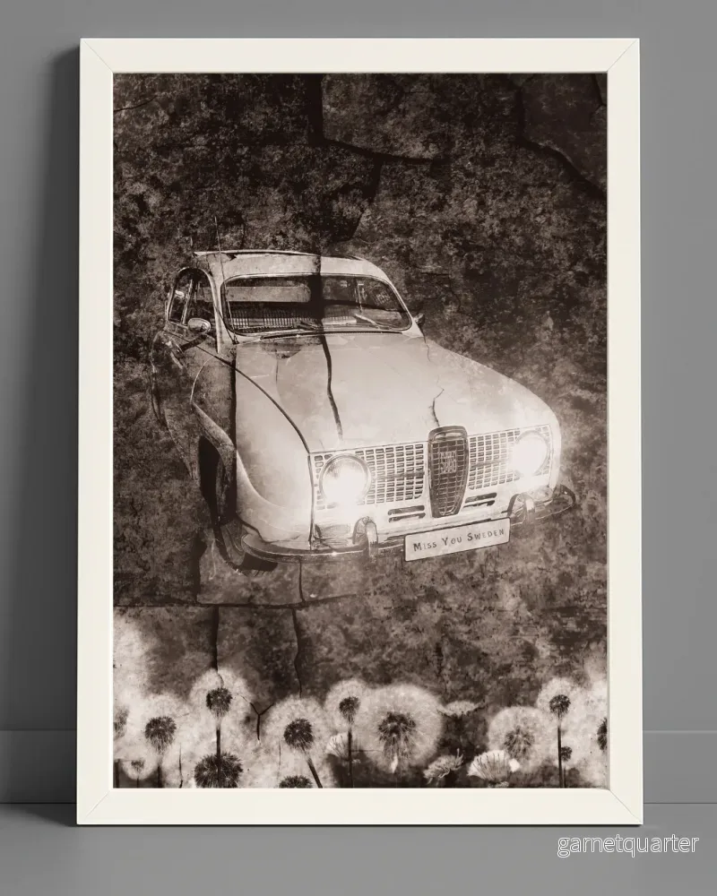 Saab V4 Sedan (Svartvit) – Retroposter Saab V4 Sedan (Svartvit) – Retroposter
