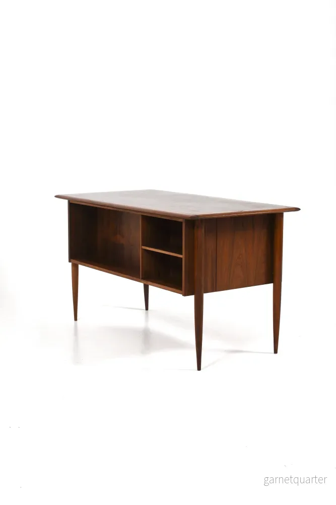 Elegant skrivbord med låsbart skåp och öppna hyllor, 50tal - Bild 3