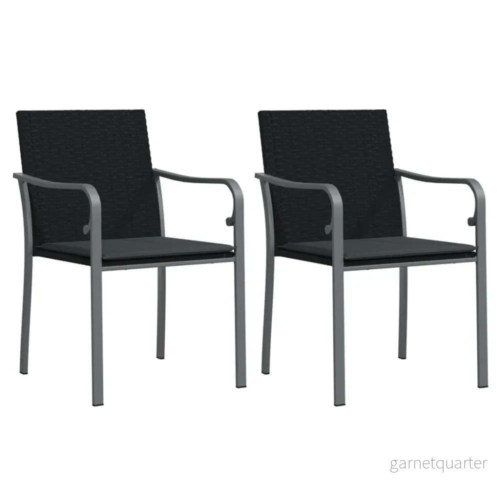 NNEVL Trädgårdsstolar med dynor 2 st – Svart 56x59x84 cm polyrattan