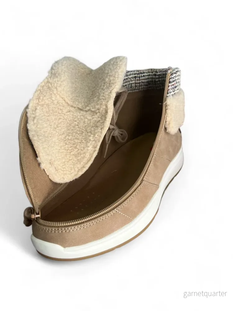 Comfort Cuff Sand – Extra breda dragkedjeskor i mocka för kvinnor. Varm modell. NYHET! - Bild 2