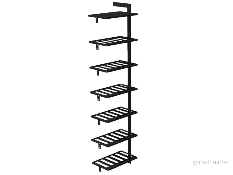 Förlängningsmodul AXIS – 51 × 205 cm, svartlackerat, 7 hyllor (1 plan, 6 vinhyllor)