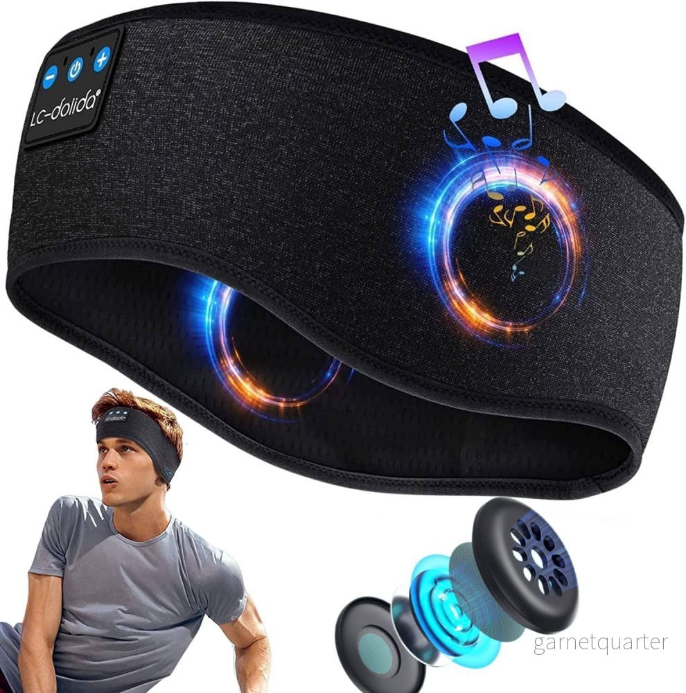 Sov gott – Elastiskt pannband med Bluetooth, hörlurar & mikrofon. 5.0.