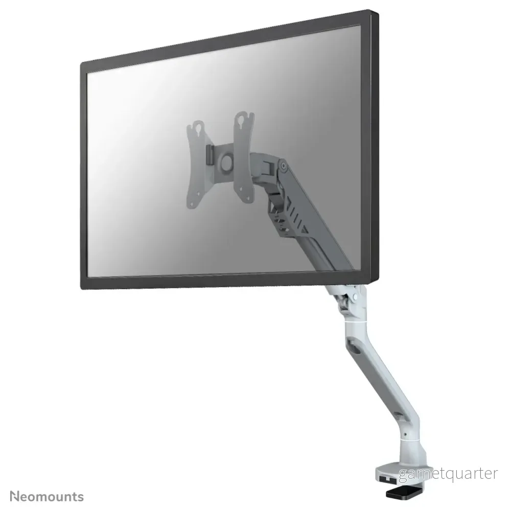 Neomounts FPMA-D750 silver är ett skrivbordsfäste med gasfjäder för platta skärmar upp till 32 tum (81 cm).