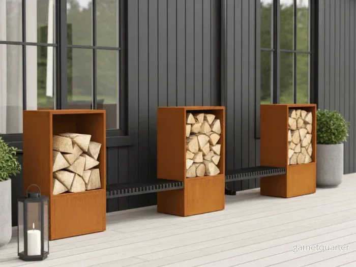 Vedförvaring i cortenstål CUBY – 488 × 40 × 120 cm Vedförvaring i cortenstål CUBY – 488 × 40 × 120 cm