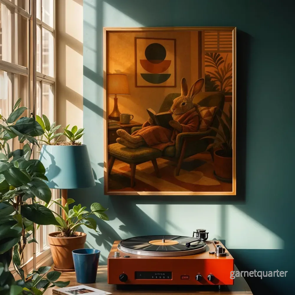 Havana Kanin Läser i Fåtölj Poster | Retro Modern Kaninväggkonst - Bild 2