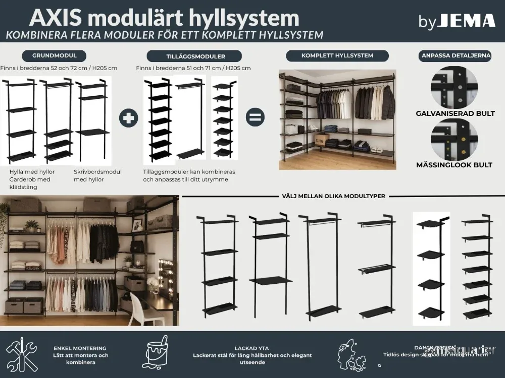 Garderobssystem AXIS – 52 × 205 cm, svartlackerat, 7 hyllor - Bild 2