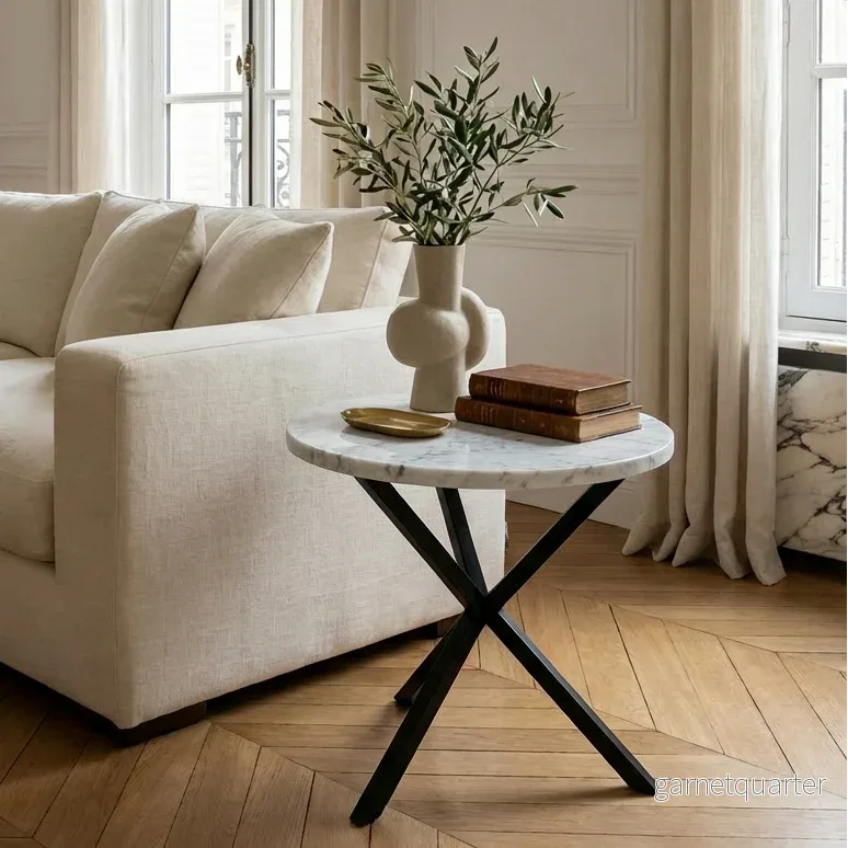 NEB Round Side Table With Top In Carrara Marble NEB Round Side Table With Top In Carrara Marble