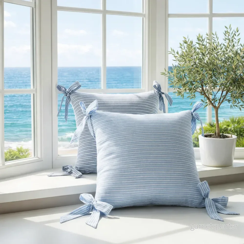 SOFT LIVING – Randigt kuddfodral med rosetter – 45×45 cm & 30×50 cm – Dekorativt soffkuddfodral i 10 färger SOFT LIVING – Randigt kuddfodral med rosetter – 45×45 cm & 30×50 cm – Dekorativt soffkuddfodral i 10 färger