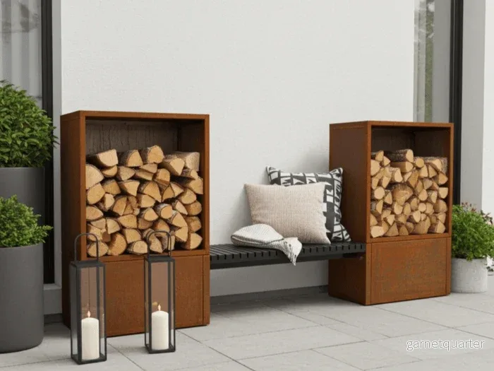 Vedförvaring i cortenstål CUBY – 284,5 × 40 × 120 cm Vedförvaring i cortenstål CUBY – 284,5 × 40 × 120 cm