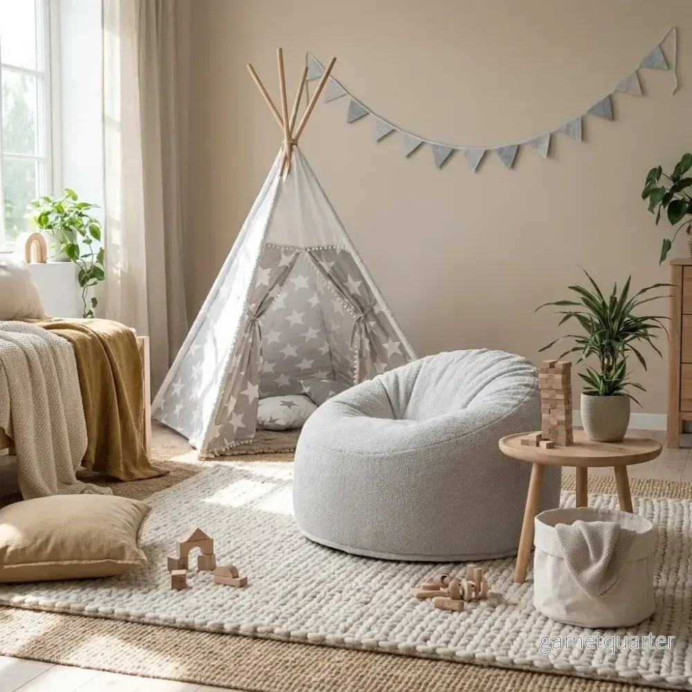 Barnfåtölj Sittsäck Om 85 Teddy White Grey - Bild 2